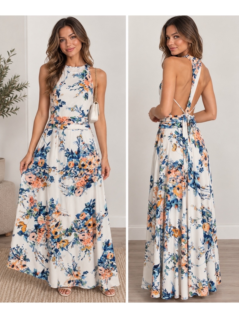 Trafaluc Zara Taller Medium Floral Maxi Dress Sleeveless Boho Romantic